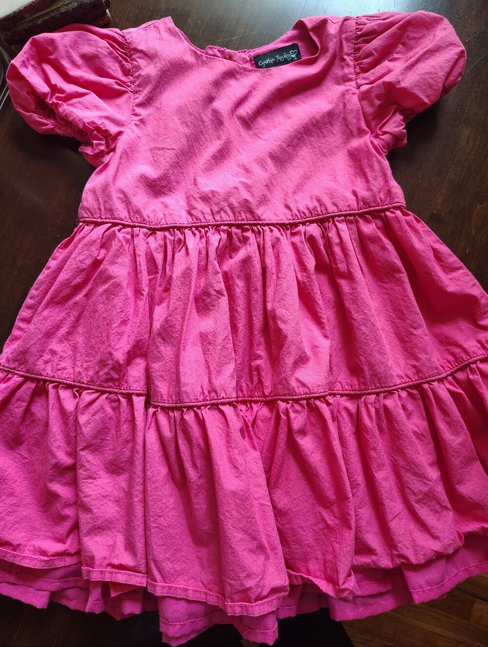 5t Cynthia Rowley Hot Pink Tiered Puff Sleeve Dress